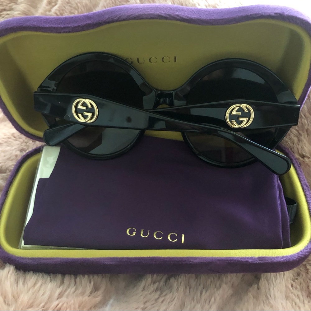 GUCCI GG0797S 001 Round Oval Panthos Black Shiny Grey 54 mm Women's Sunglasses